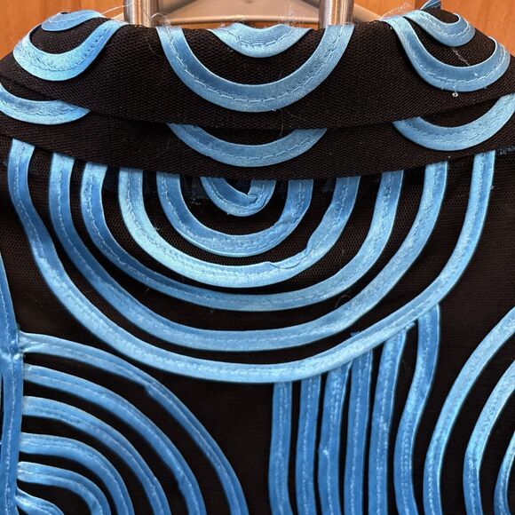 Serafina Premium RuffleTop XL Button Double Collar Sheer 3/4 Sleeve Lined Ribbon - Picture 9 of 11